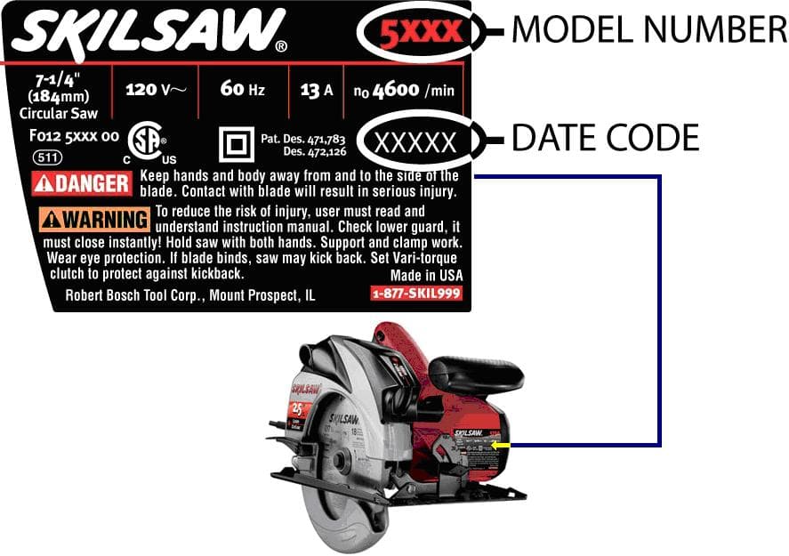 Recalled circular saw and label
