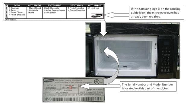 Picture of Recalled Over-the-Range Microwave and Labels