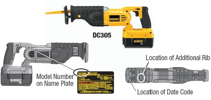 Recalled Reciprocating Saw and Label