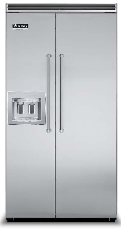 42 and 48 inch Viking built in side by side refrigerator freezers with in door dispensers